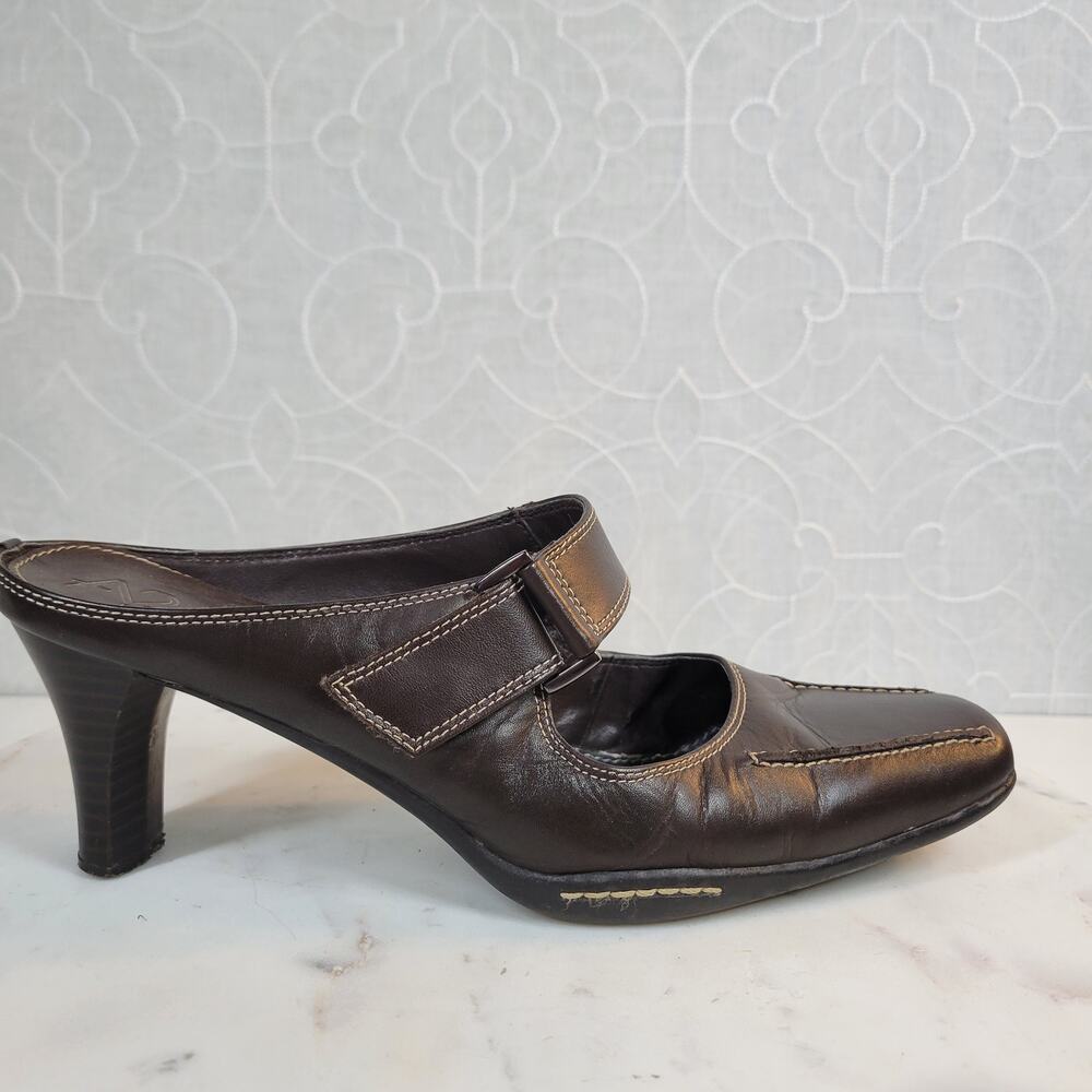 Aerosoles Two Beauty Womens 9.5 Brown Leather Mary Jane Square Toe Open Back